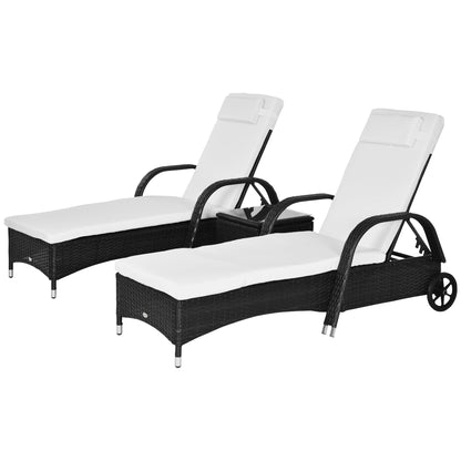 3-Piece Patio Chaise Lounge Chair with Table, 5-Level Adjustable Backrest & Wheels, Black - 862-011BK