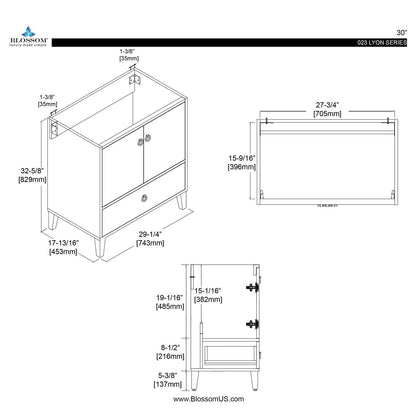 Blossom Lyon 30 Inch Bathroom Vanity - V8023 30 01 - Backyard Provider