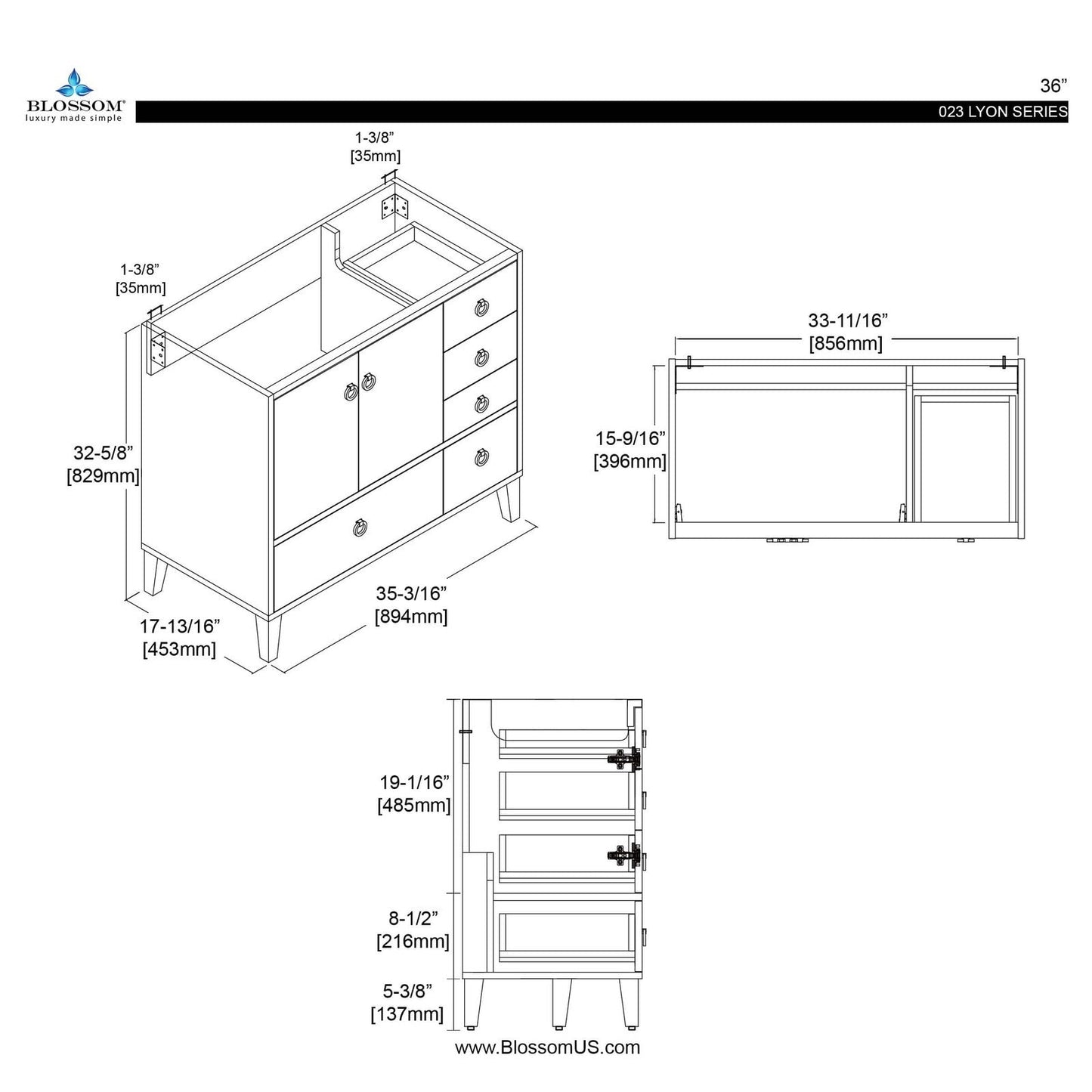 Blossom Lyon 36 Inch Bathroom Vanity - V8023 36 01 - Backyard Provider