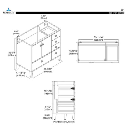 Blossom Lyon 36 Inch Bathroom Vanity - V8023 36 01 - Backyard Provider