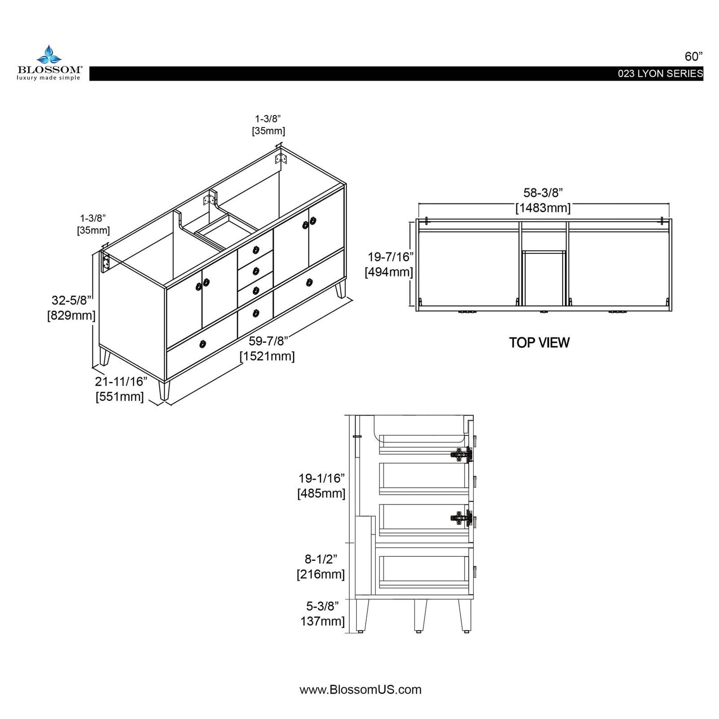Blossom Lyon 60 Inch Bathroom Vanity - V8023 60 01 - Backyard Provider
