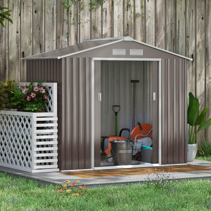 Outsunny EverBase 7' x 4' Outdoor Storage Shed with Foundation Kit, Double Lockable Door & Air Vents, Gray - ockable Door & Air Vents, Gray
