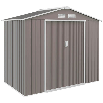 Outsunny EverBase 7' x 4' Outdoor Storage Shed with Foundation Kit, Double Lockable Door & Air Vents, Gray - ockable Door & Air Vents, Gray