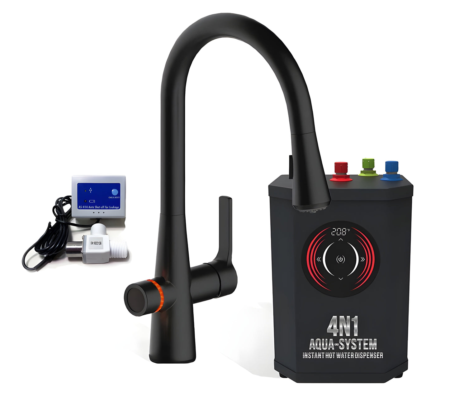 AquaNuTech 4N1 Aqua-System Contemporary Faucet with Hot Water Dispenser and Leak Detector New - 4N1CAS-CH