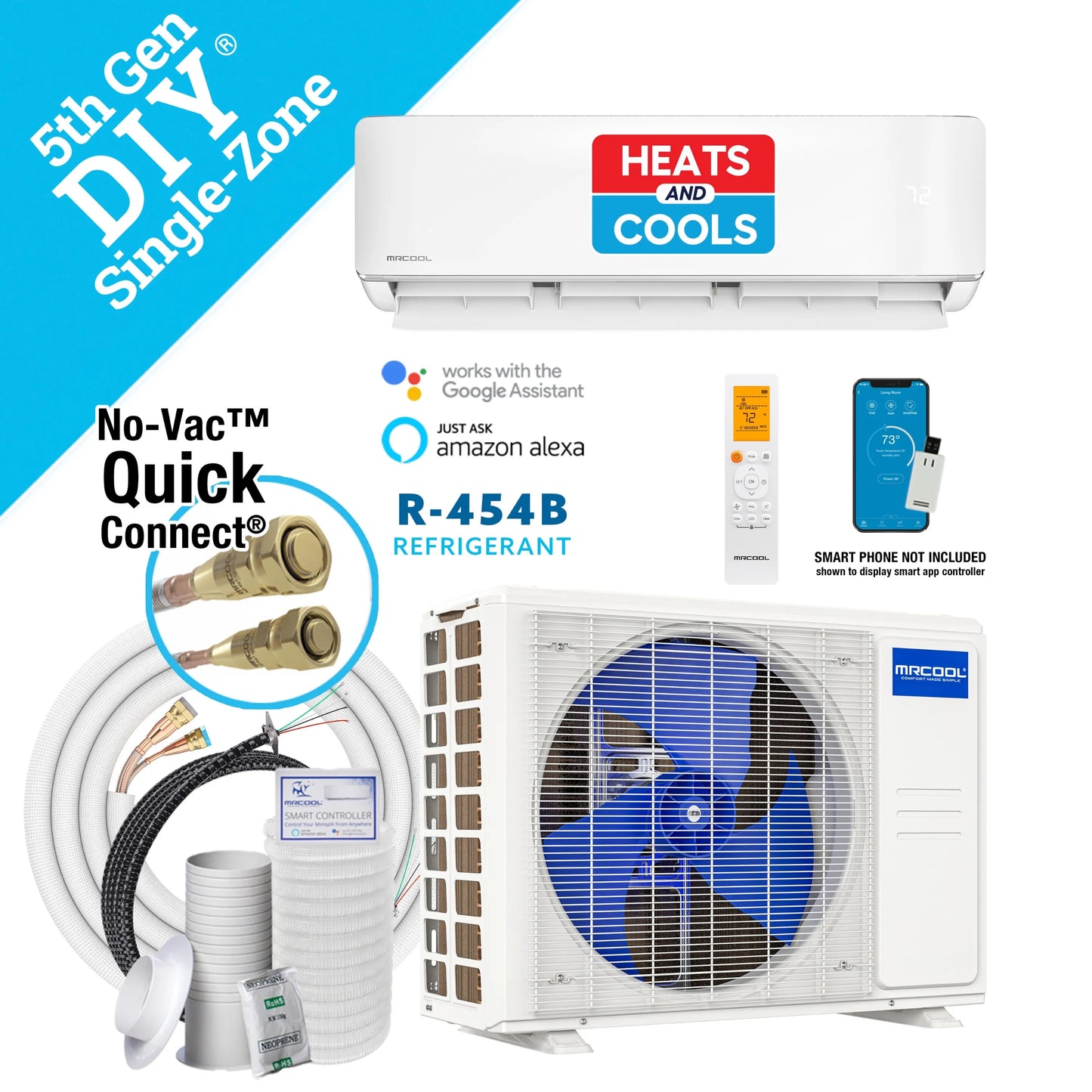 MRCOOL DIY 5th Gen E Star 24,000 BTU Single Zone Mini Split Complete System with 25 Ft. Line Set, 230V  - DIY-24-HP-WM-230D25-O