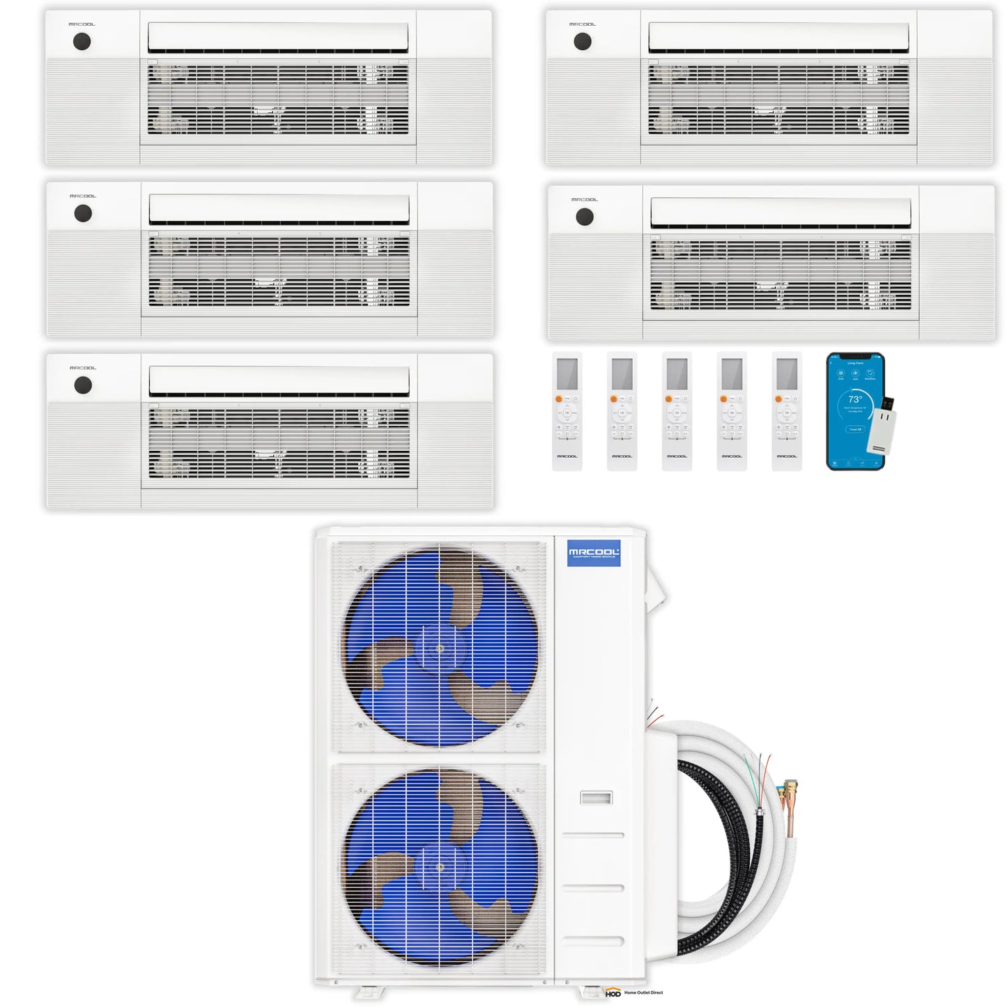 MRCOOL DIY 5th Gen Mini Split - 5-Zone 55,000 BTU Ductless Air Conditioner and Heat Pump Condenser with 18K + 12K + 12K + 12K + 6K Ceiling Cassette Air Handlers