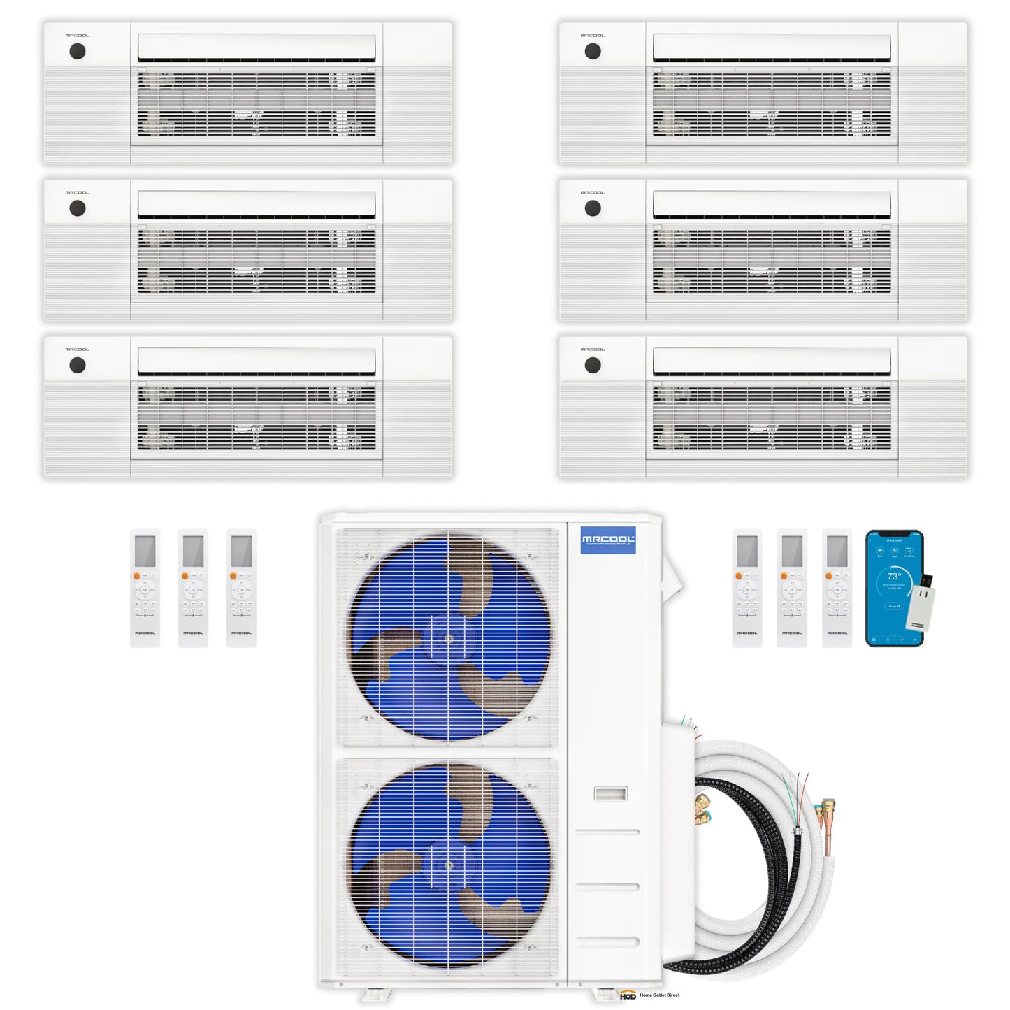 MRCOOL DIY 5th Gen Mini Split - 6-Zone 55,000 BTU Ductless Air Conditioner and Heat Pump Condenser with 18K + 9K + 9K + 9K + 9K + 6K Ceiling Cassette Air Handlers - DIY5-6ZC-55HP-18K9K9K9K9K6K