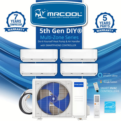 MRCOOL DIY 5th Gen Mini Split - 4-Zone 36,000 BTU Ductless Air Conditioner and Heat Pump Condenser with 12K + 12K + 12K + 6K Wall Mount Air Handlers - DIY5-4Z-36HP-12K12K12K6K