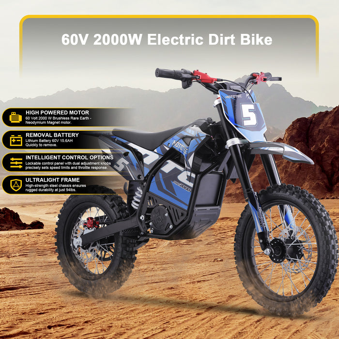 MotoTec Pro 60V/15.6Ah 2000w Lithium Electric Dirt Bike