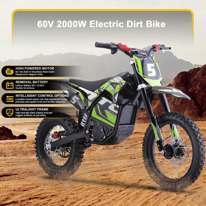 MotoTec Pro 60V/15.6Ah 2000w Lithium Electric Dirt Bike