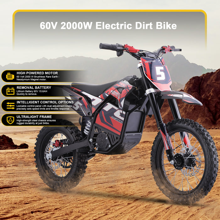MotoTec Pro 60V/15.6Ah 2000w Lithium Electric Dirt Bike