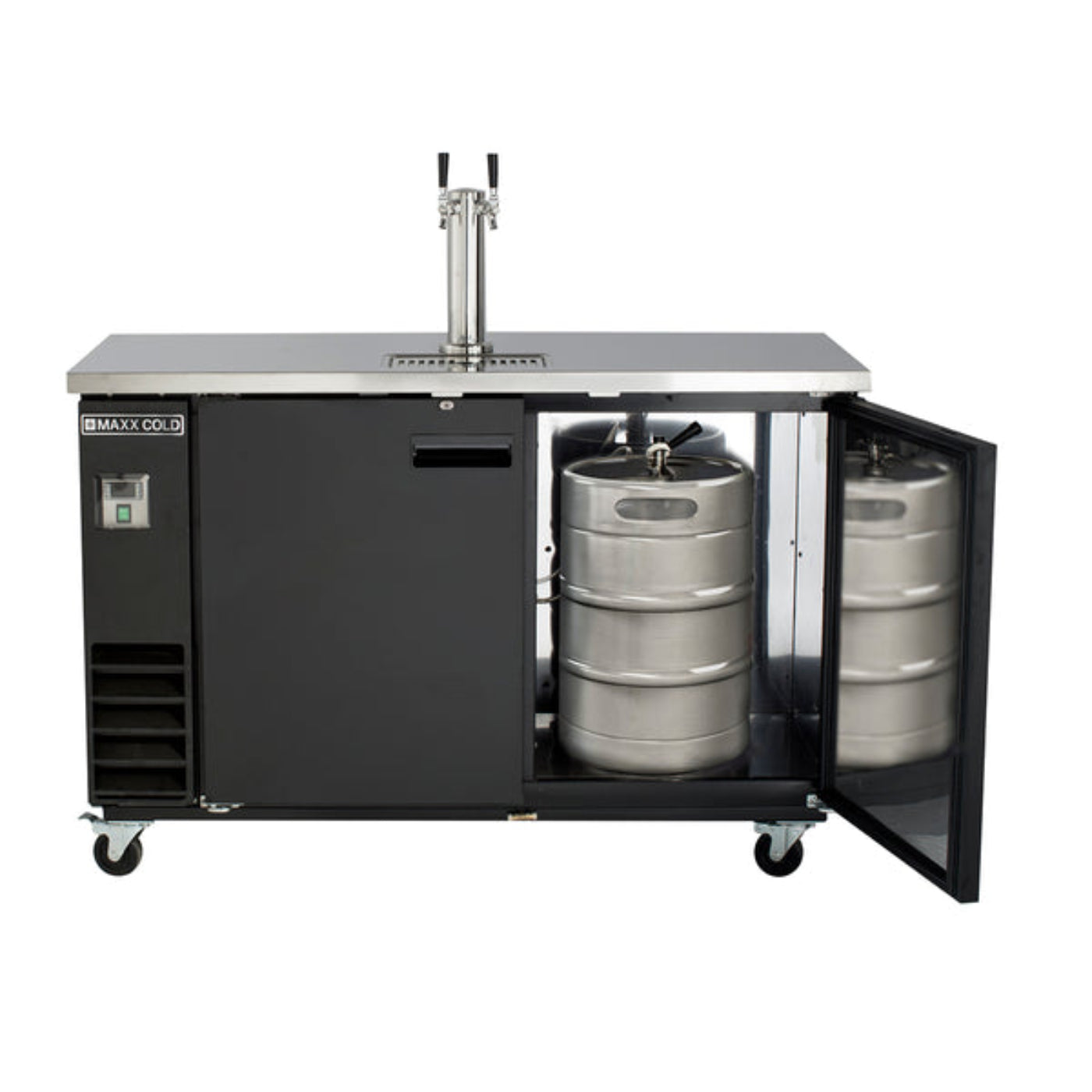 Maxx Cold Single Tower, 2 Tap Beer Dispenser, 2 Barrels/Kegs (402L), Black/Stainless Steel Top - MXBD60-1B