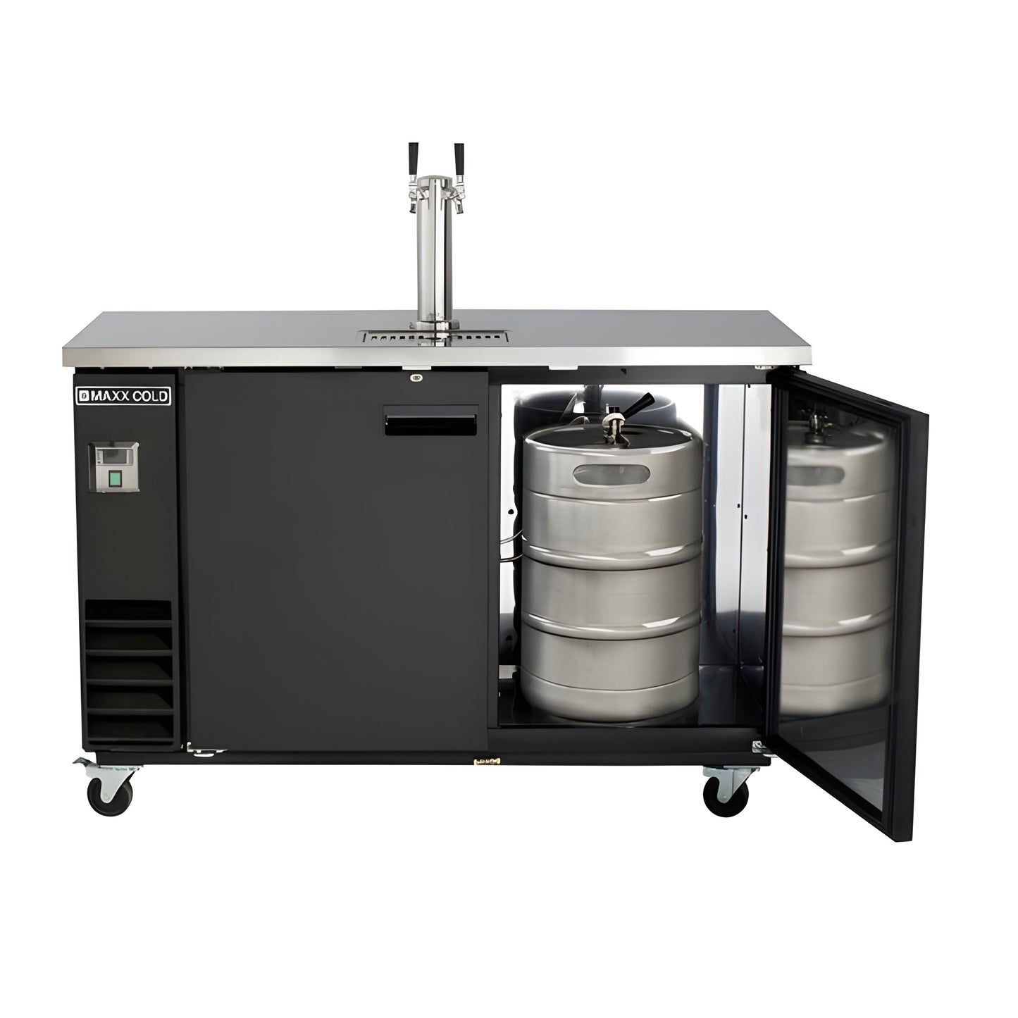Maxx Cold Single Tower, 2 Tap Beer Dispenser, 2 Barrels/Kegs (402L), Black/Stainless Steel Top - MXBD60-1B