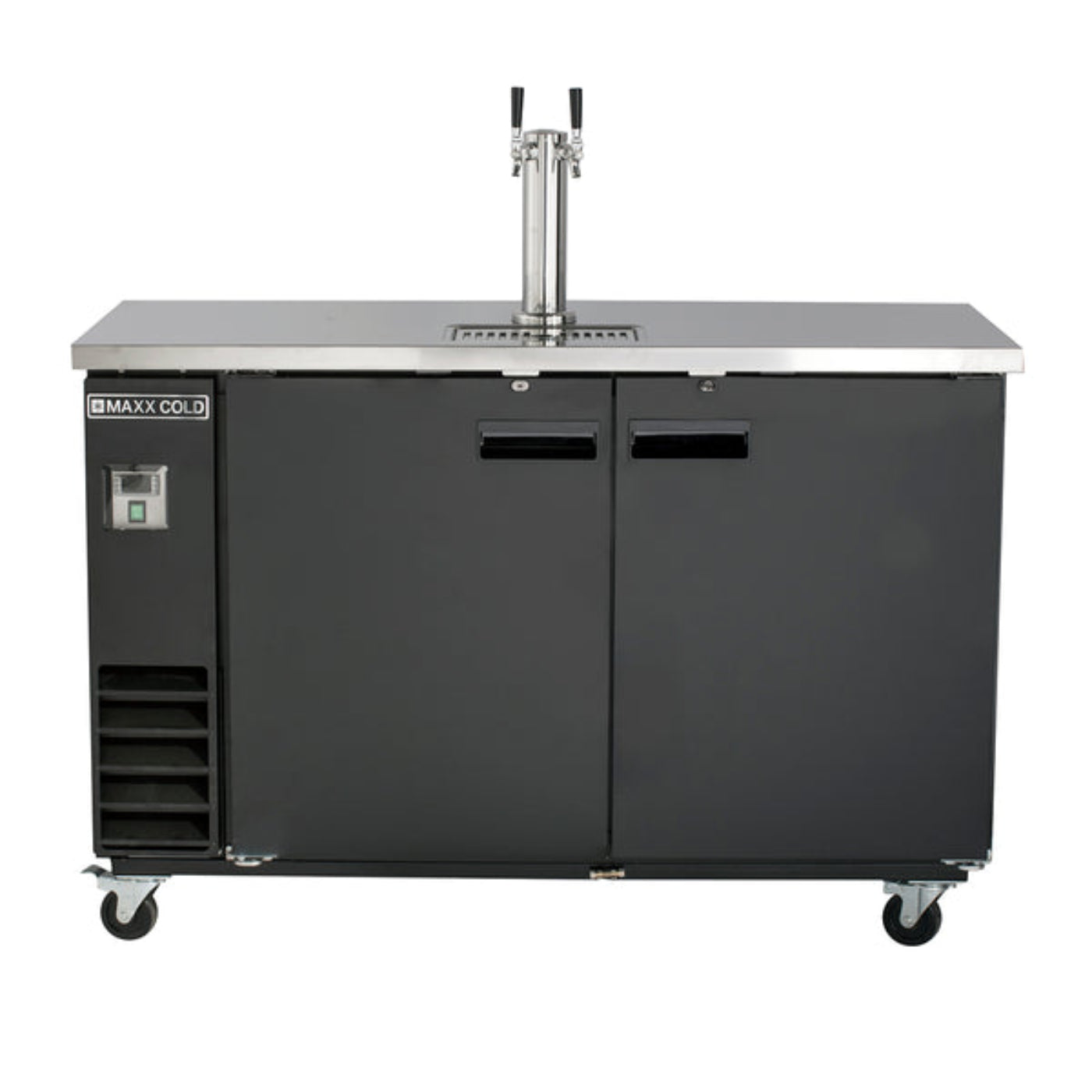 Maxx Cold Single Tower, 2 Tap Beer Dispenser, 2 Barrels/Kegs (402L), Black/Stainless Steel Top - MXBD60-1B