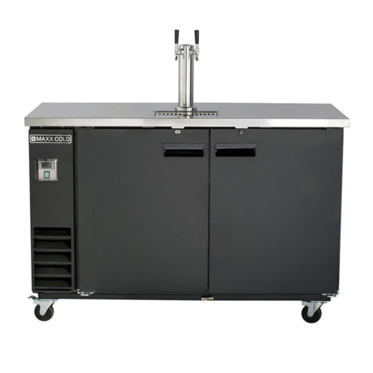 Maxx Cold Single Tower, 2 Tap Beer Dispenser, 2 Barrels/Kegs (402L), Black/Stainless Steel Top - MXBD60-1B