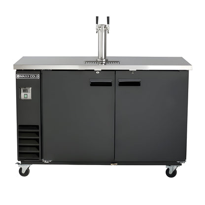 Maxx Cold Single Tower, 2 Tap Beer Dispenser, 2 Barrels/Kegs (402L), Black/Stainless Steel Top - MXBD60-1B