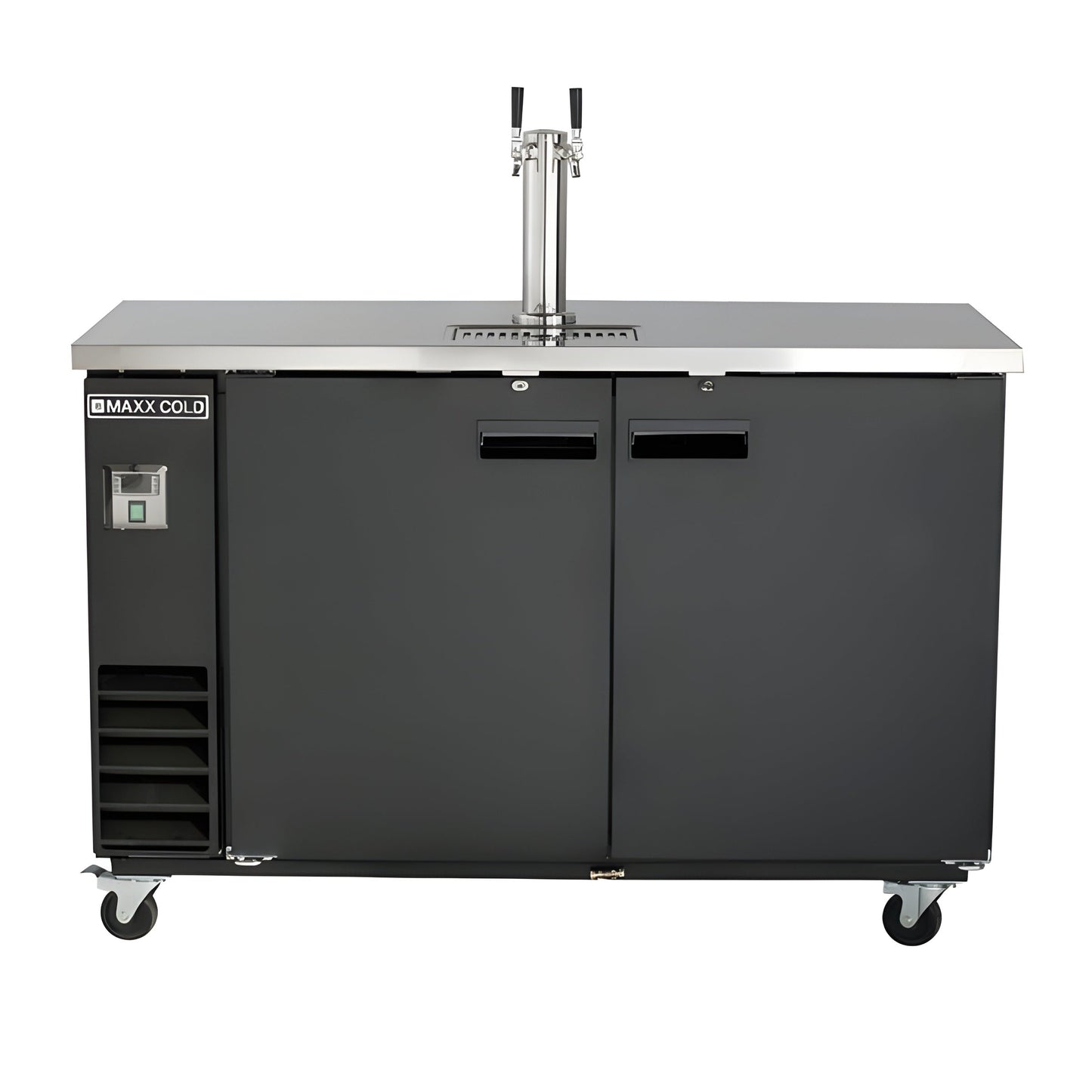 Maxx Cold Single Tower, 2 Tap Beer Dispenser, 2 Barrels/Kegs (402L), Black/Stainless Steel Top - MXBD60-1B
