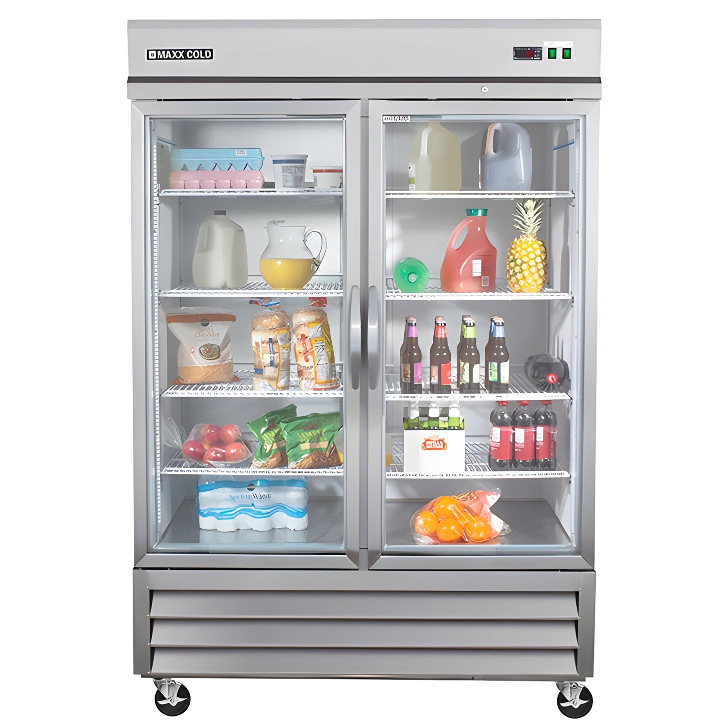 Maxx Cold Double Glass Door Reach-In Refrigerator, Bottom Mount, 49 cu. ft., in Stainless Steel - MXCR-49GDHC