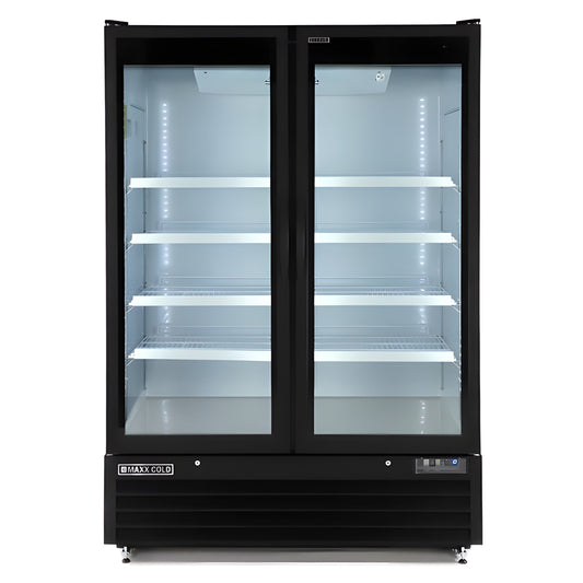 Maxx Cold Double Glass Door Merchandiser Freezer, Large Storage Capacity, 50 cu. ft., in Black - MXGDM-50FBHC