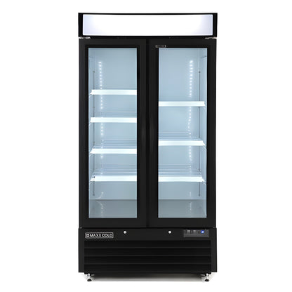 Maxx Cold Double Glass Door Narrow Width Merchandiser Freezer, Swing Style Door, 36 cu. ft., White - MXM2-36FHC