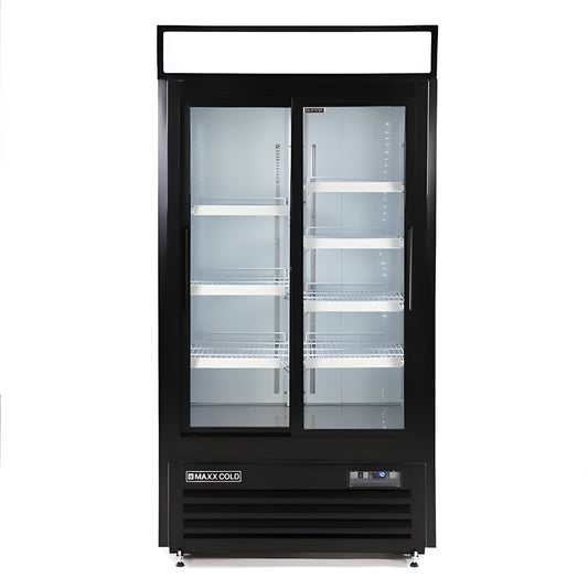 Maxx Cold Double Glass Door Merchandiser Refrigerator, 36 cu. ft., Sliding Door, Black – MXM2-36RSBHC