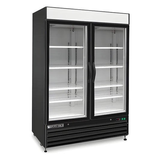 Maxx Cold Double Glass Door Merchandiser Freezer, Swing Door, 48 cu. ft., Storage Capacity, in Black - MXM2-48FBHC