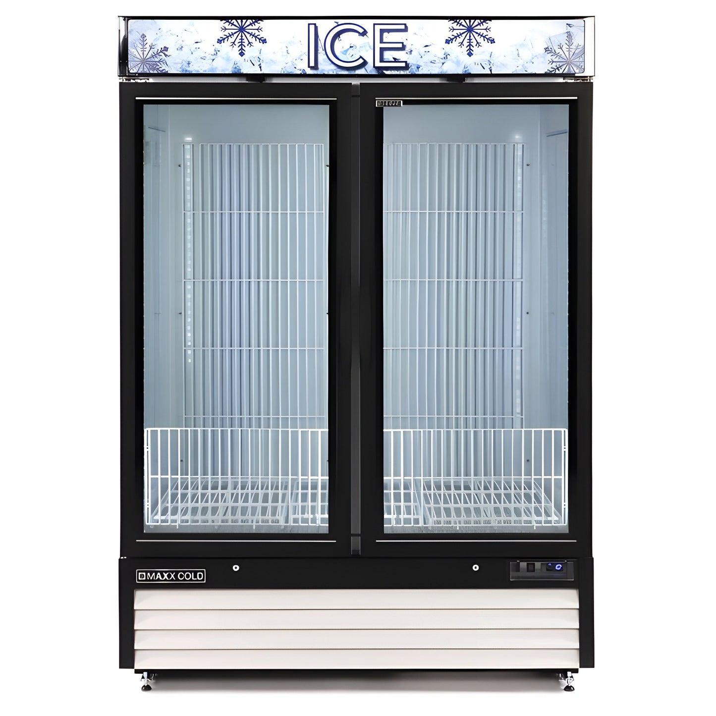 Maxx Cold Double Glass Door Ice Merchandiser Freezer, 48 cu. ft. Storage Capacity, in White - MXM2-48FHC-ICE