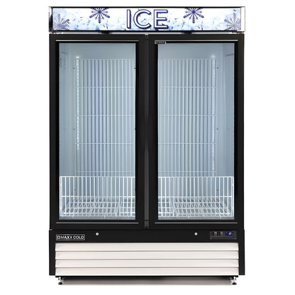 Maxx Cold Double Glass Door Ice Merchandiser Freezer, 48 cu. ft. Storage Capacity, in White - MXM2-48FHC-ICE