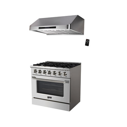 Combo Awoco 36” Freestanding 6 Burners Range with 36'' RH-S10-36E Under Cabinet Range Hood - JK36A1-T-NG+RH-S10-36E
