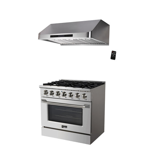 Combo Awoco 36” Freestanding 6 Burners Range with 36'' RH-S10-36E Under Cabinet Range Hood - JK36A1-T-NG+RH-S10-36E