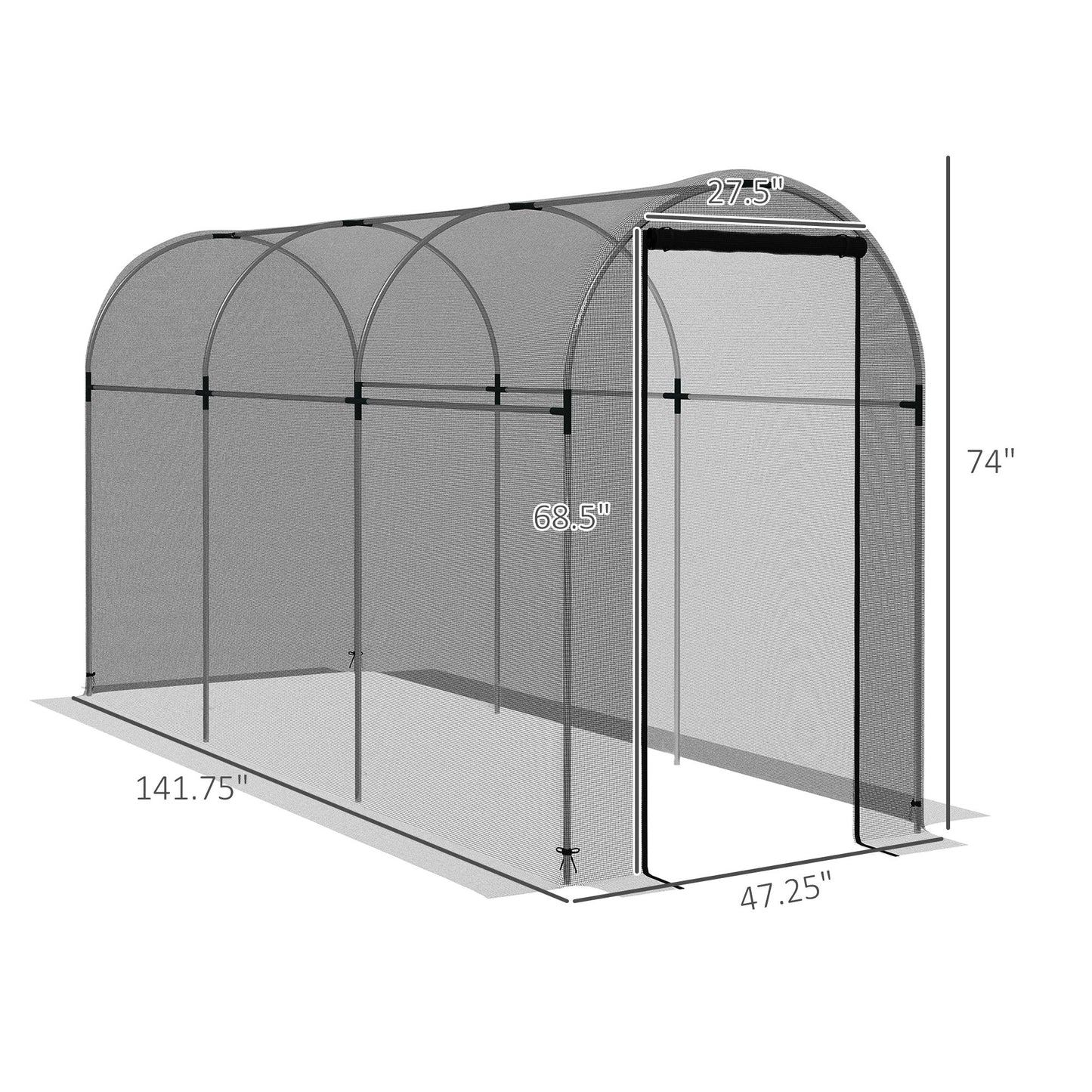 4' x 12' Crop Cage Plant Protection Tent with Zipper, Plant Outdoor Cage for Garden, Yard, Lawn, Black