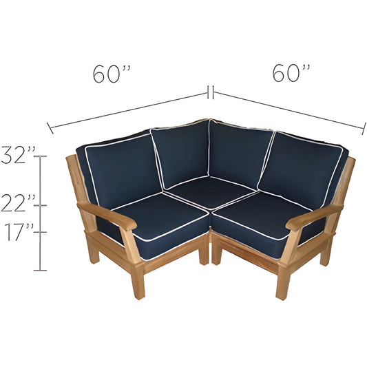 Royal Teak Collection Base Module Corner and 2 Sides W/Arms FRAME ONLY- MIABASEFO