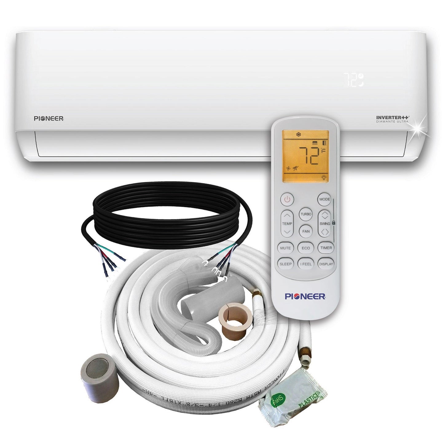 Pioneer Multi Zone 9,000 BTU Diamante Ultra Indoor Section Ductless Mini-Split Wi-Fi Inverter++ Air Conditioner Heat Pump 230V - WT009GLFI22HLD-10