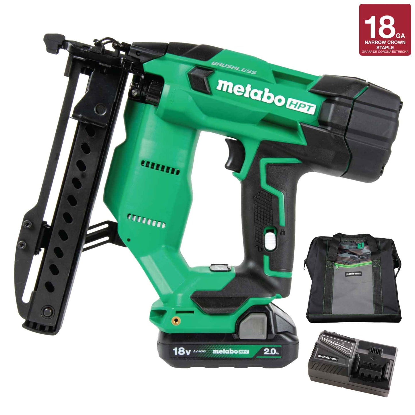 METABO HPT 18V MULTIVOLT™ Brushless 18-Gauge 1/4" Narrow Crown Stapler Kit - N1804DAM