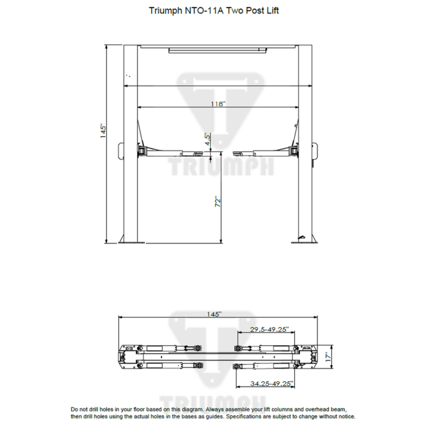 Triumph NTO-11A 11,000 lb Two Post Auto Lift - NTO-11A-1