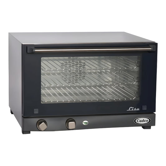 Cadco Lisa OV-013 3-Shelf Half Size Medium-Duty Manual Countertop Convection Oven - 120V - OV-013