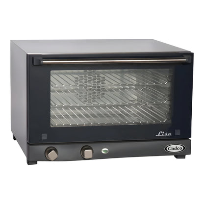Cadco Lisa OV-013 3-Shelf Half Size Medium-Duty Manual Countertop Convection Oven - 120V - OV-013