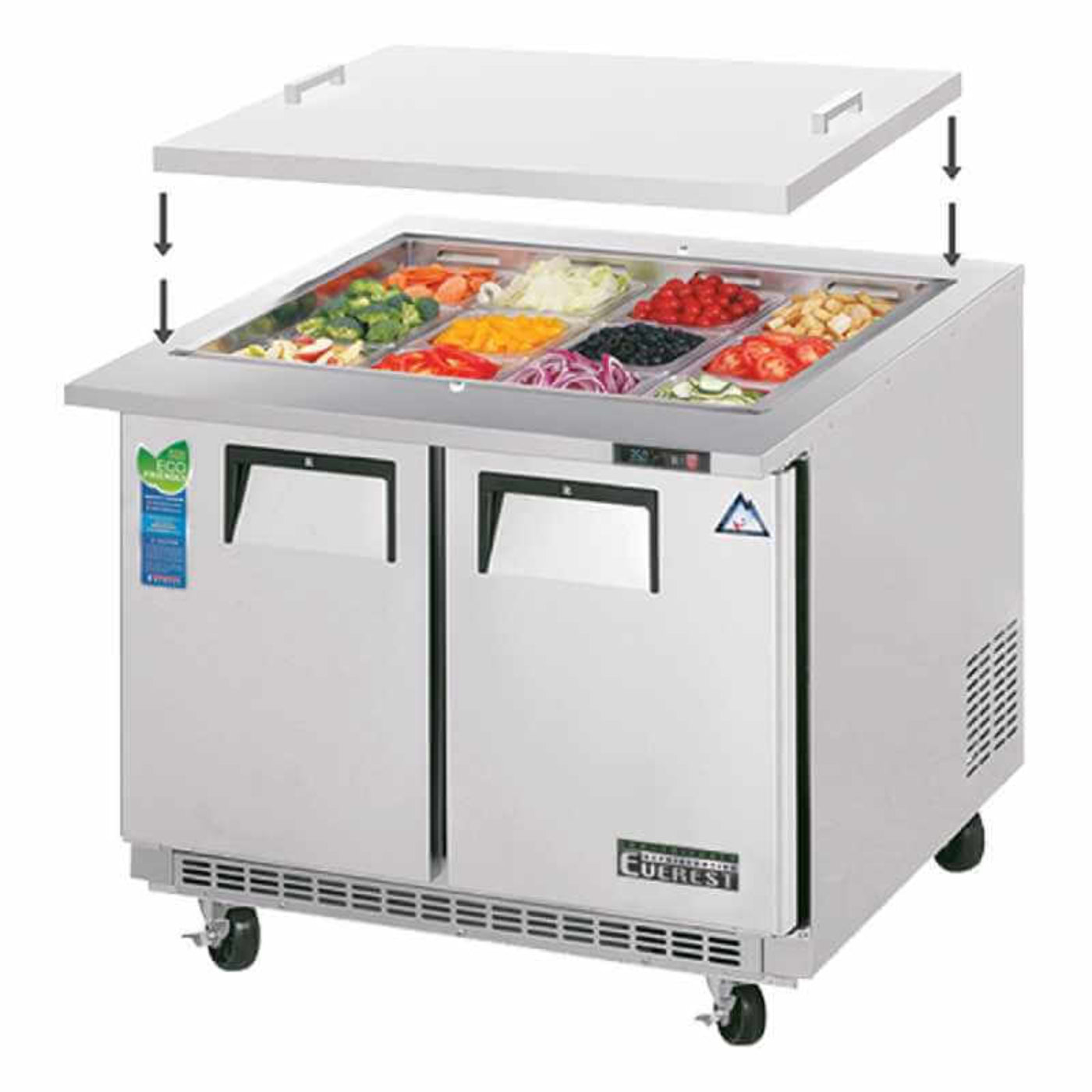 Everest Commercial 35" 12 Salad Sandwich Food Prep Table Refrigerator Open Top - EOTPS2