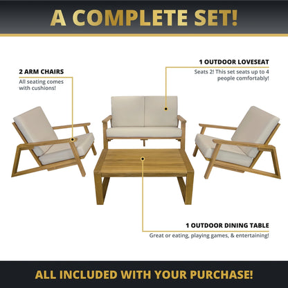 Ezra 4-Piece Teakwood Deep Seating Patio Set