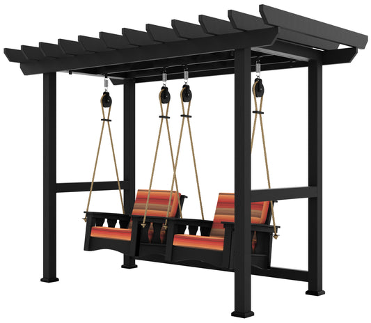 QW Amish Black Pergola Frame w/ Optional Heritage Chair Swings - 162P-HSAP-D/S