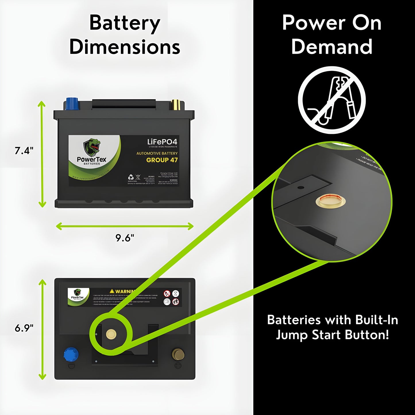 PowerTex2021 Volkswagen Jetta L4 2.0LReplacement Car Battery BCI Group 47 Lithium LiFePO4 Automotive Powertex Battery