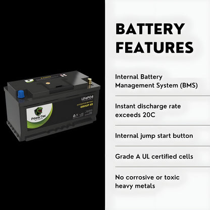 PowerTex2022 Ram 1500 V6 3.0LReplacement Car Battery BCI Group 49 Lithium LiFePO4 Automotive Powertex Battery - PTLG49-010