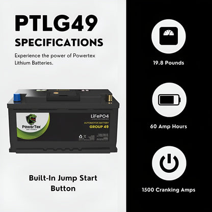 PowerTex 2015 BMW 435i Gran Coupe Car Battery BCI Group 49 / H8 Replacement Lithium LiFePO4 Automotive Battery