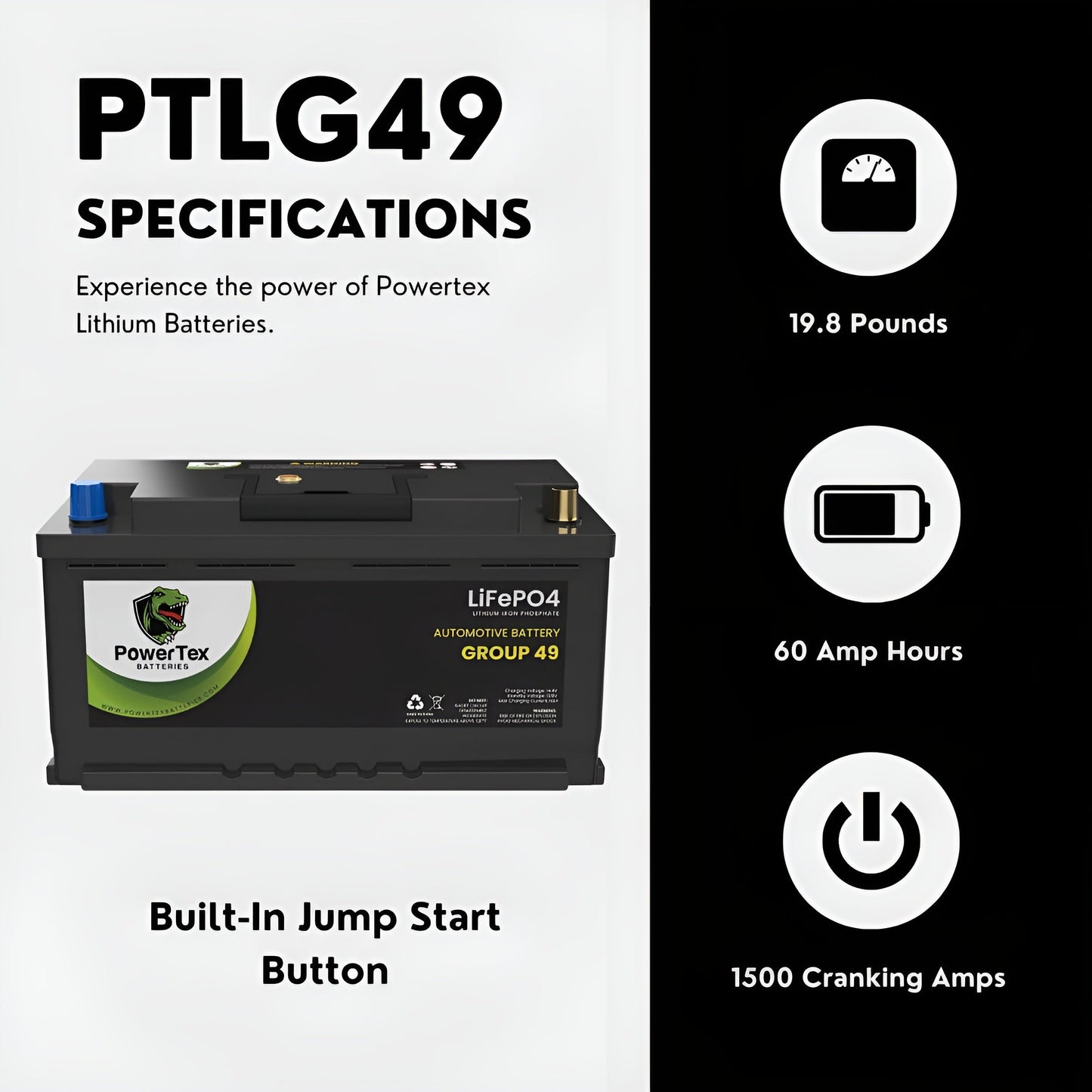 PowerTex 2019 BMW M6 Gran Coupe Car Battery BCI Group 49 / H8 Replacement Lithium LiFePO4 Automotive Battery