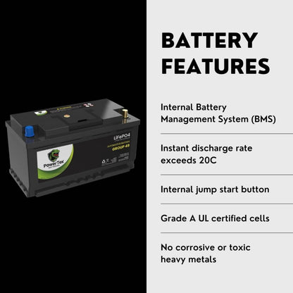 PowerTex 2013 Jaguar XFR Car Battery BCI Group 49 / H8 Replacement Lithium LiFePO4 Automotive Battery