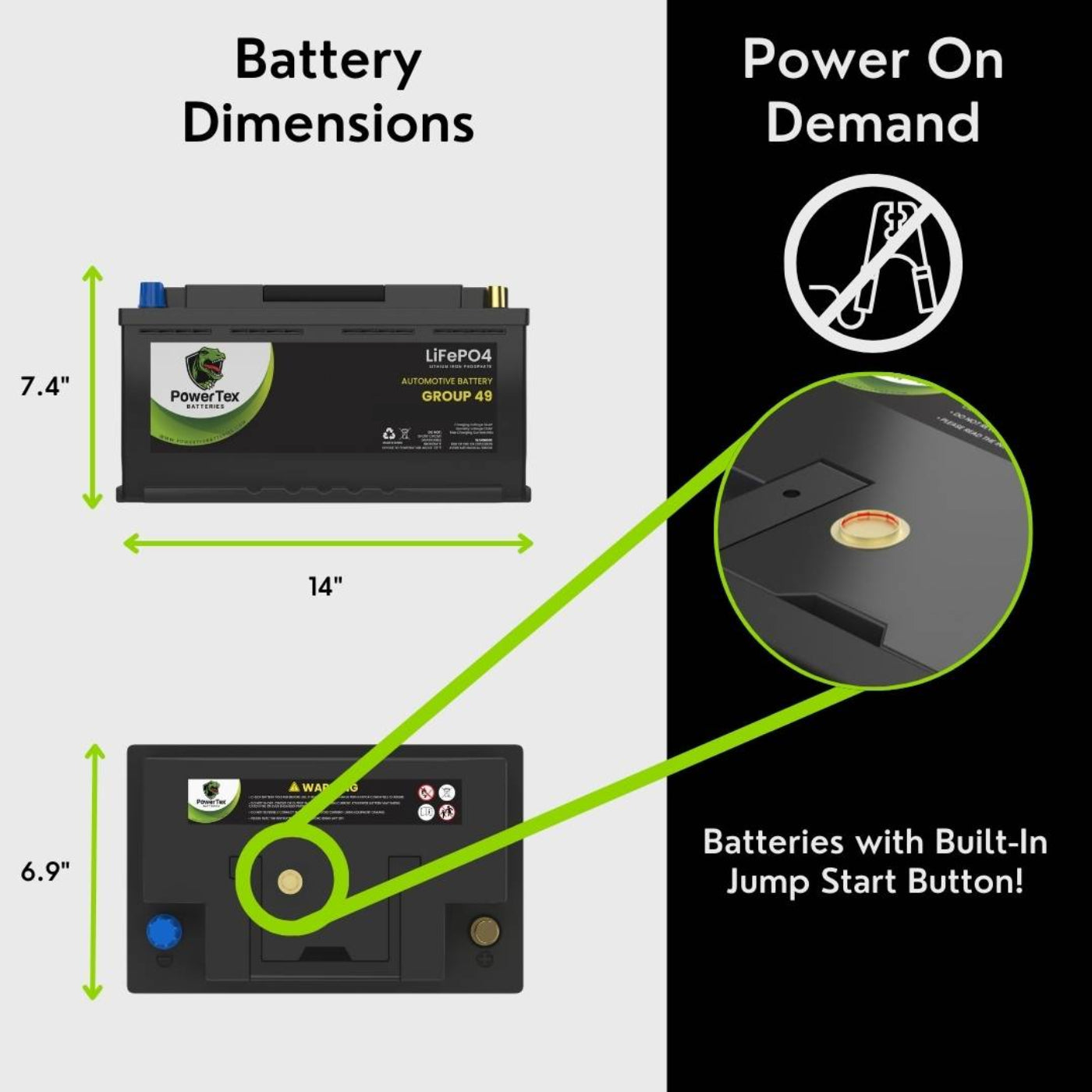 PowerTex 2013 Jaguar XFR Car Battery BCI Group 49 / H8 Replacement Lithium LiFePO4 Automotive Battery