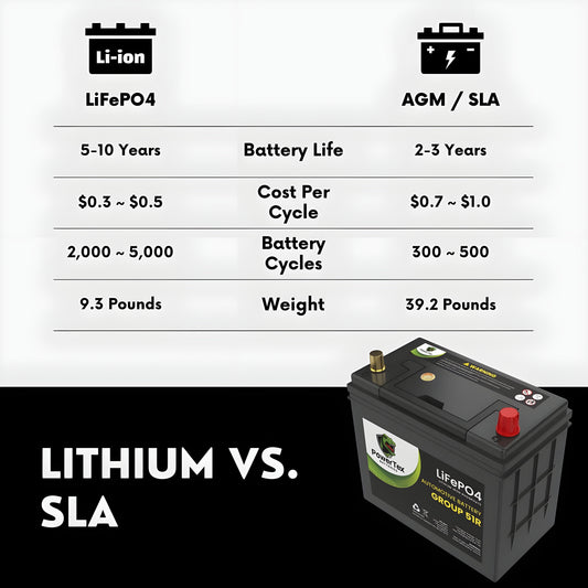 PowerTex 2022 Tesla Model 3 Replacement Car Battery BCI Group 51R Lithium LiFePO4 Automotive Powertex Battery - PTLG51R-0-8