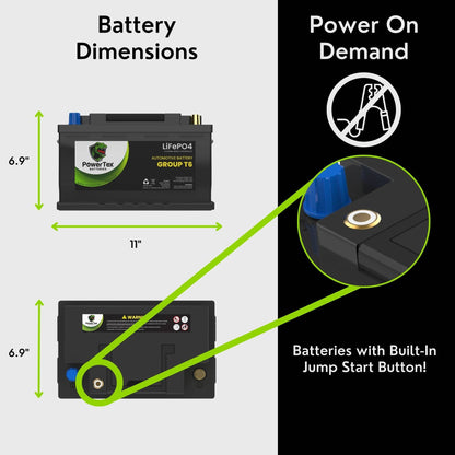 PowerTex Batteries BCI Group T6 / L2 Lithium LiFePO4 Automotive Battery - PTLGT6
