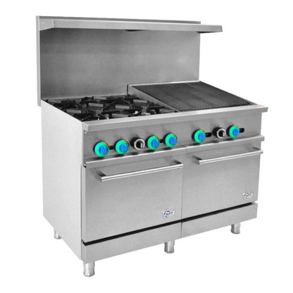 Chef AAA - R48-24CB, Commercial 48" 4 Burner with 24" Charbroiler Gas Oven Range - R48-24CB