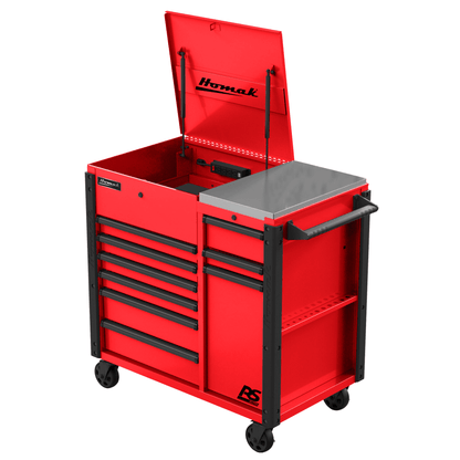 Homak  44” RS Pro Series 9 Drawer Flip Top Power Service Cart with Workstation - BK06044090